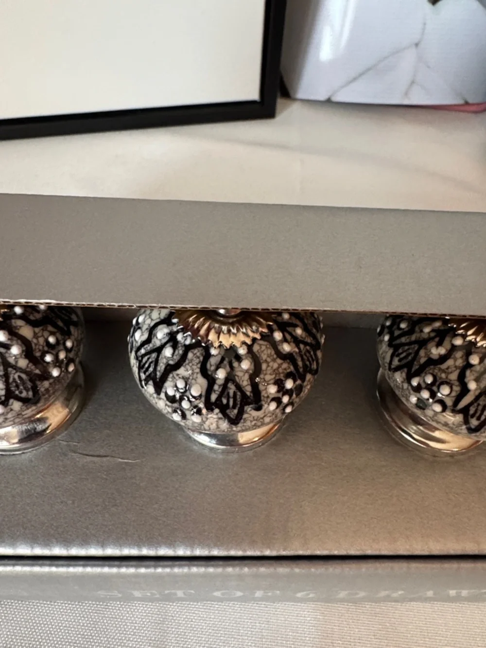 Set of 6 Silver and Black Decorative Drawer Pulls